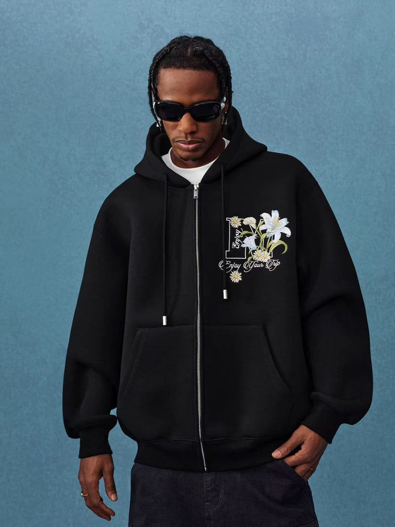 MEDM Floral Air Layer Embroidered Zip Hoodie