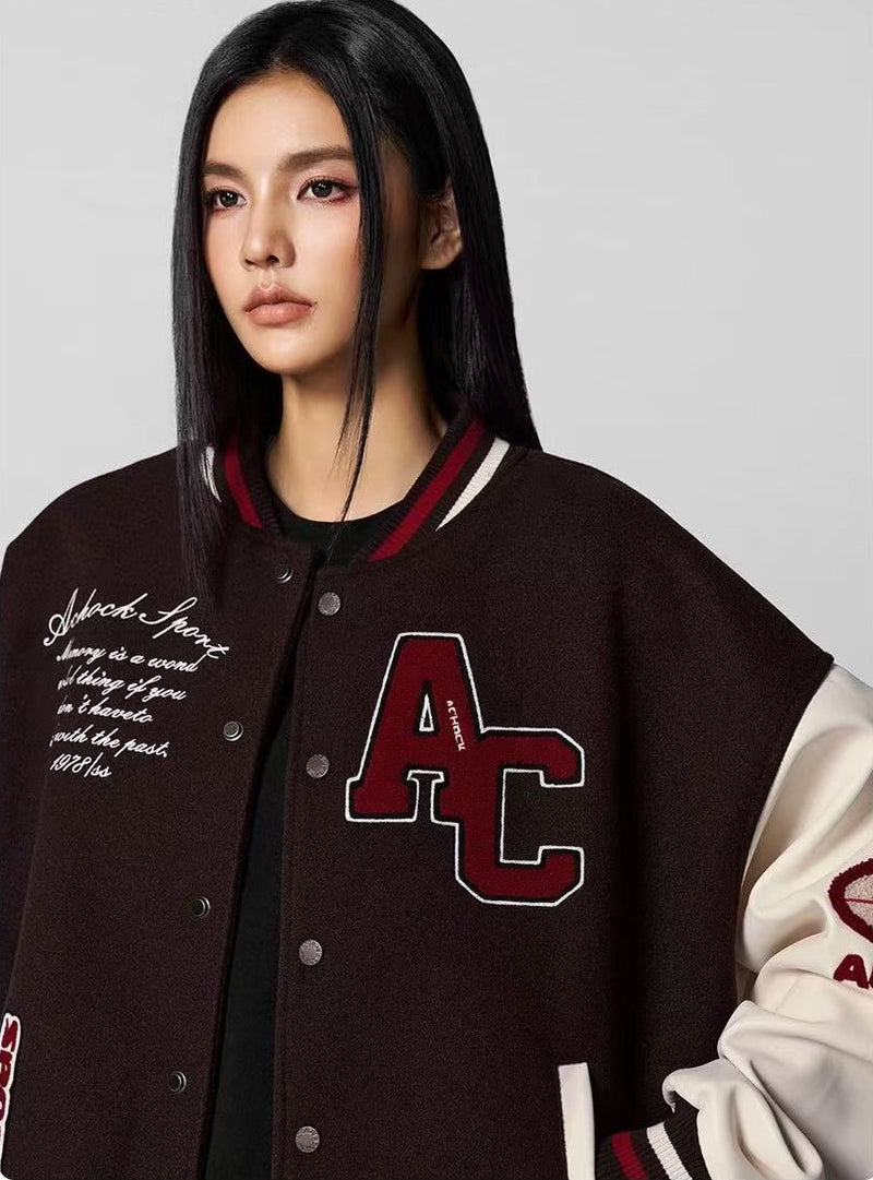 ACHOCK Waffle Logo Embroidered Baseball Jacket