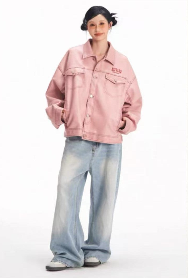 BIPOLAR Hyphenation Polished PU Leather Jacket