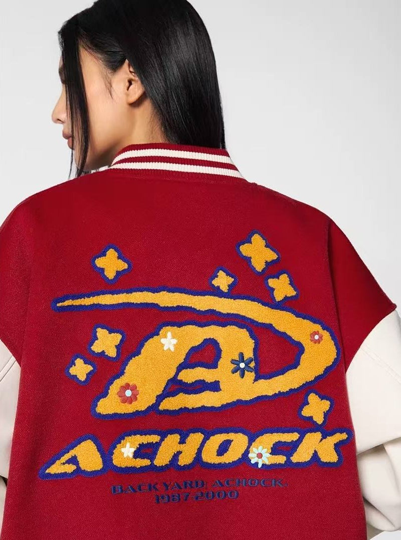 ACHOCK Vintage Towel Embroidered Baseball Jacket