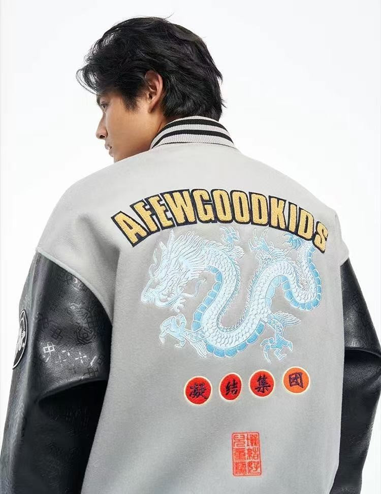 AFGKxCLOTTEE Dragon Pattern Embroidered Wool Varsity Jacket