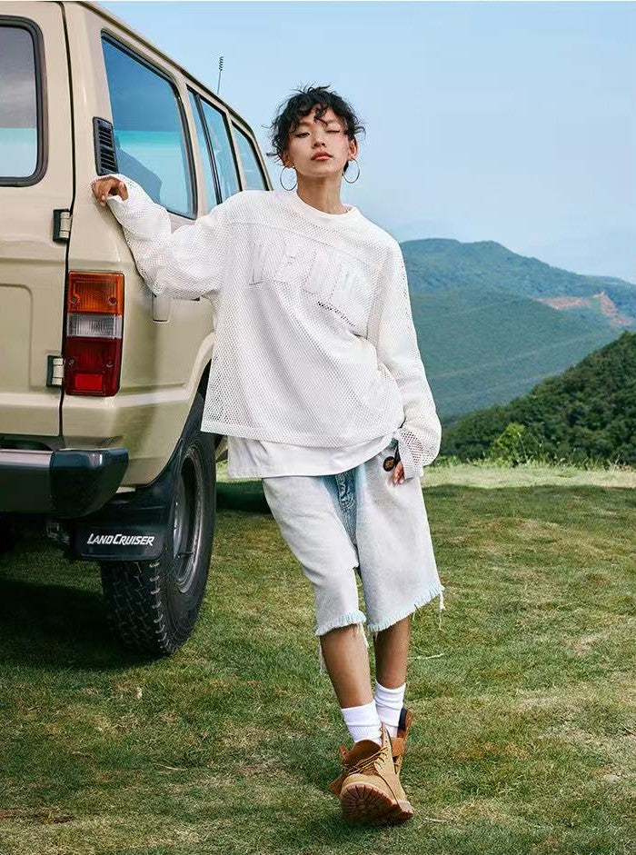 MEDM Logo Grid Hollow Design Long-sleeved T-shirt