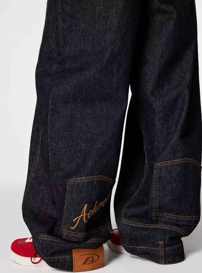 ACHOCK Washed Wide-leg Inverted Jeans