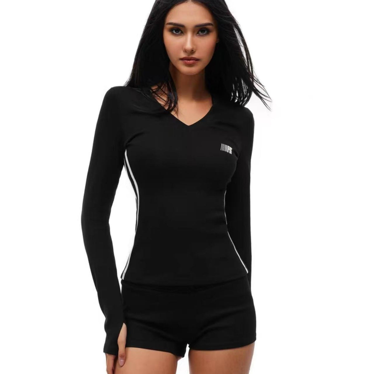 FDR Slim Fit V-neck Sports Long-sleeved Tee (For Women)