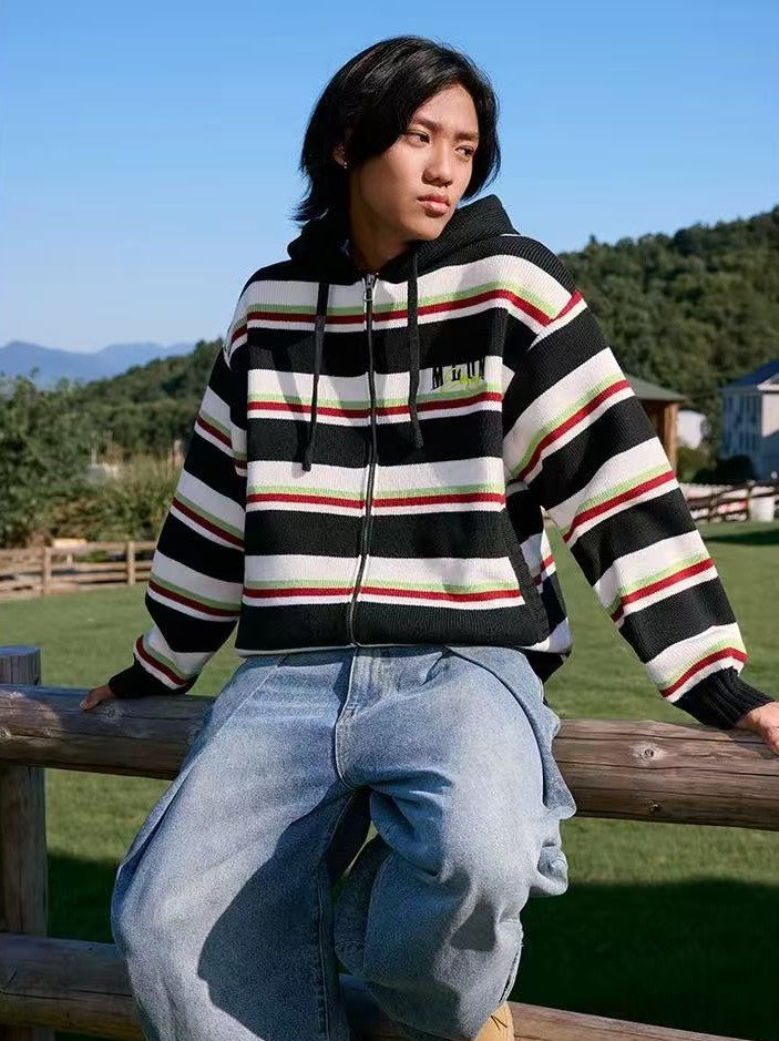 MEDM Color Striped Hooded Sweater