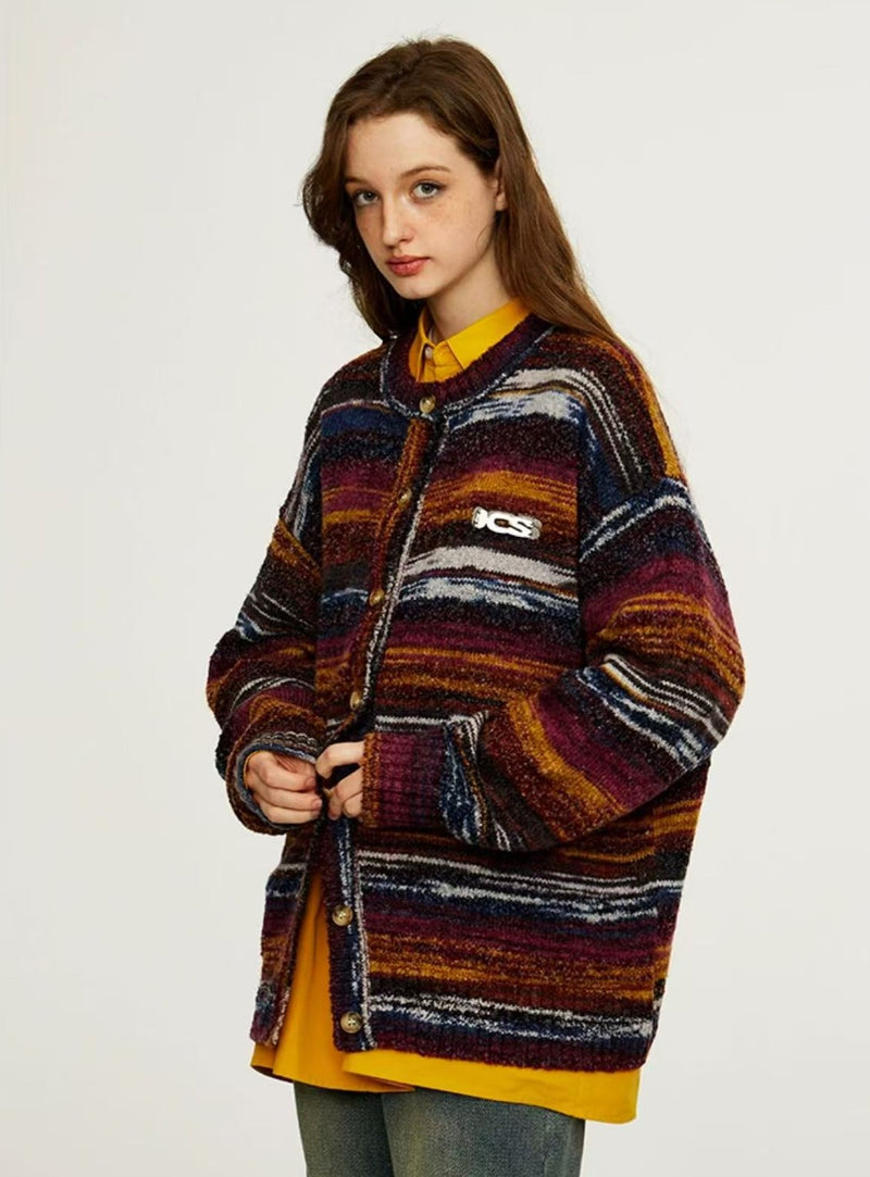 ICONSLAB Color Gradient Striped Cardigan Sweater