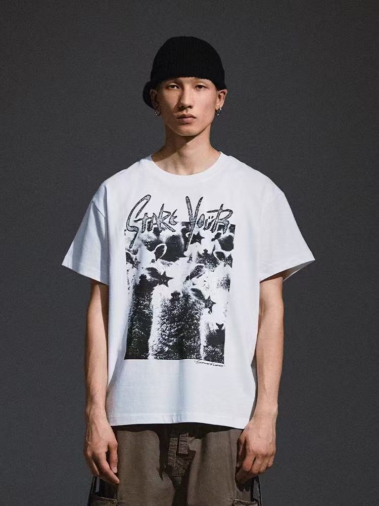 REMEDY Washed Distressed printing Short-sleeve T-shirt