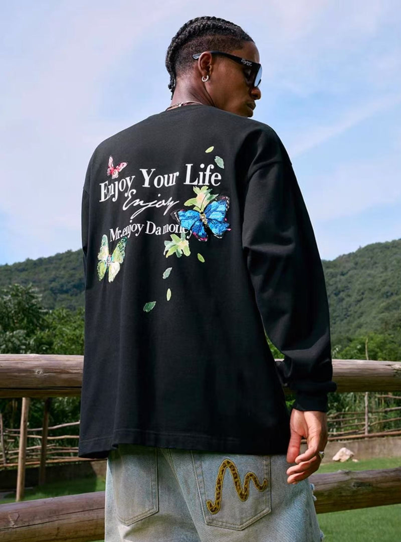 MEDM Butterfly Printed Long-sleeve T-shirt