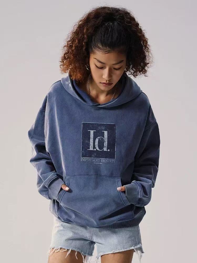 REMEDY Washed Distressed Printing Hoodie