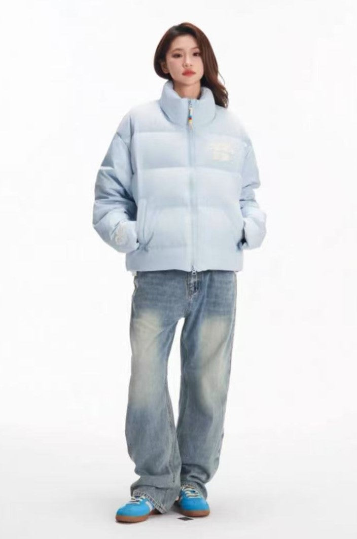 BIPOLAR Contrast Color Embroidered Letters Down Jacket