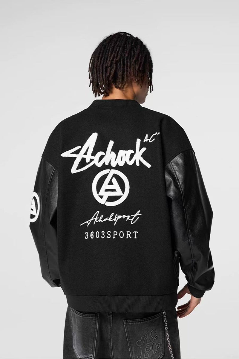 ACHOCK Retro Patchwork PU Leather Jacket