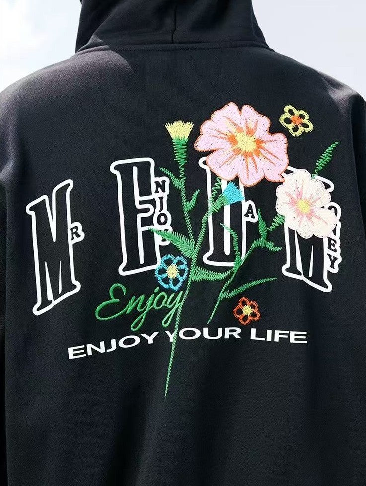 MEDM Chain Embroidered Flower Large M Zipper Hoodie