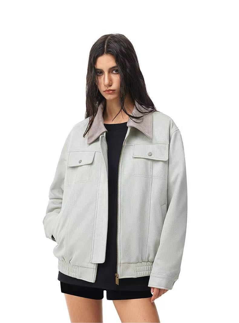 FDR Retro Contrast Lapel Suede Jacket (For Women)