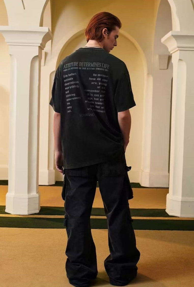 ACHOCK Washed Black Abstract Flame Print T-shirt