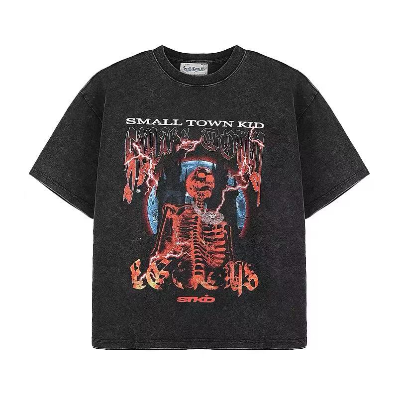 STK Washed Skull Print Crew Neck T-Shirt