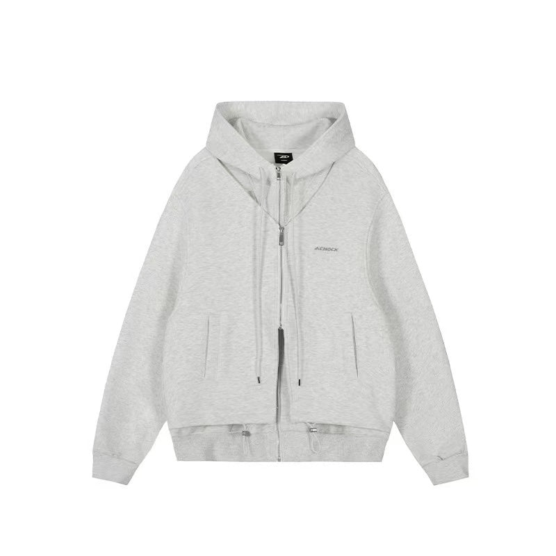 ACHOCK Double Zipper Air Layer Cardigan Hooded Jacket
