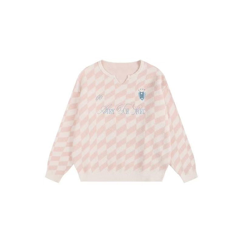 ATRY Sport Contrasting Diamond Plaid Small V-neck Sweater