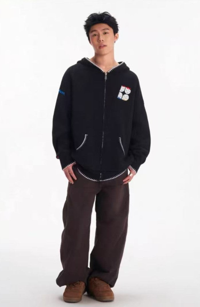 BIPOLAR Four-pointed Star Knitted Cardigan Zipper Sweater