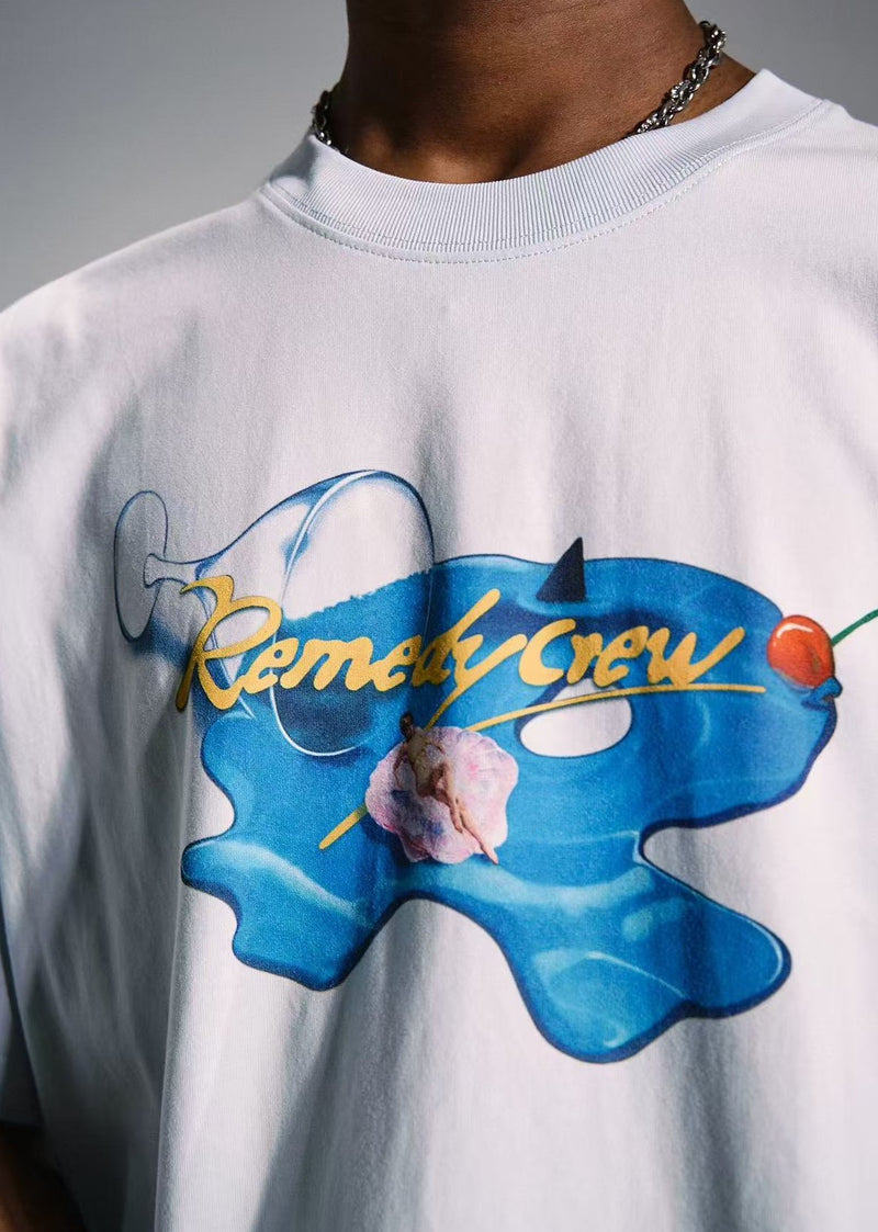 REMEDY Wine Glass R Logo Print Short-sleeve T-Shirt