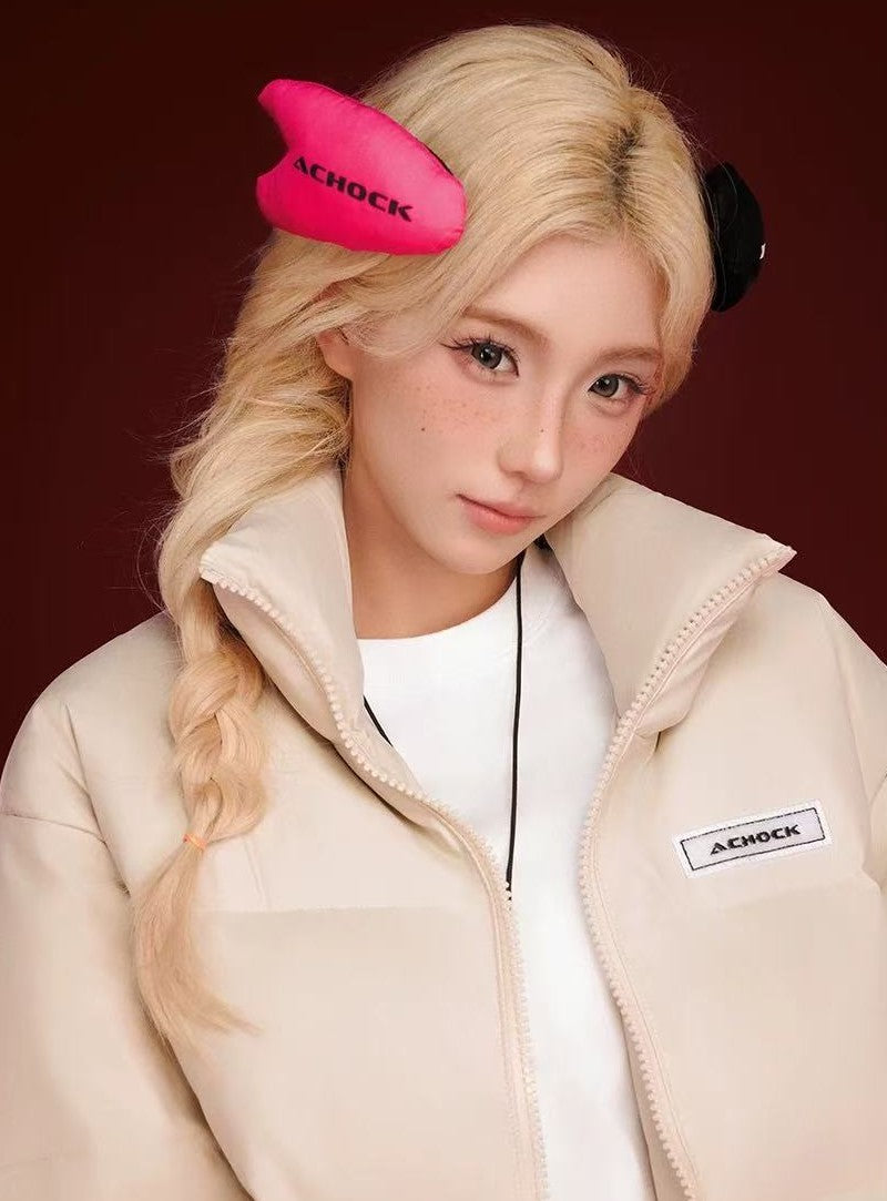 ACHOCK PU Leather Velcro Down Jacket