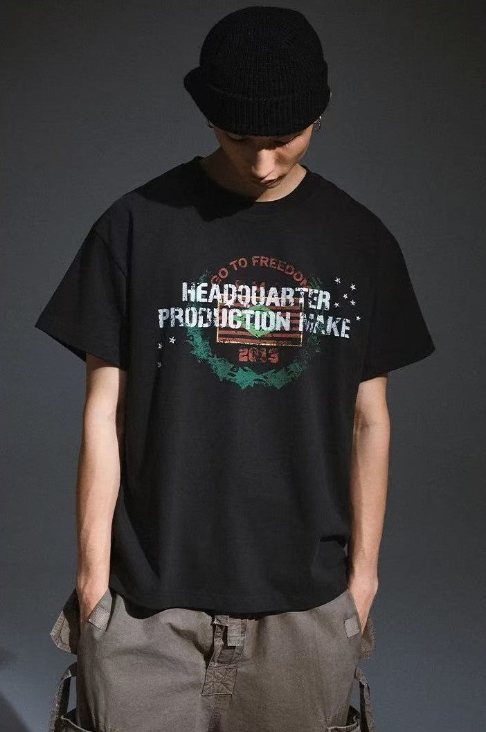 REMEDY Distressed Letter Print Short-sleeve T-shirt