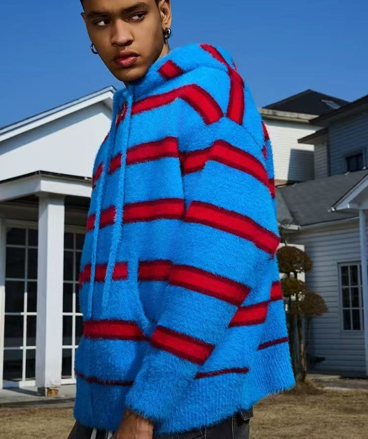 AFGK Striped Zip Hooded Cardigan Sweater