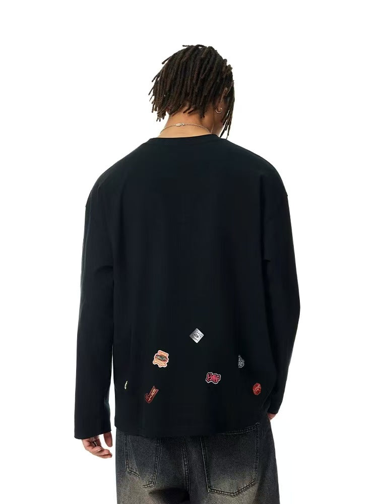 ACHOCK Creative Cartoon Sticker Long-sleeved T-shirt