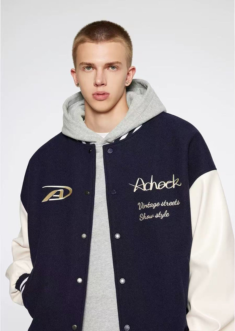 ACHOCK Basic Logo Embroidered Baseball Jacket