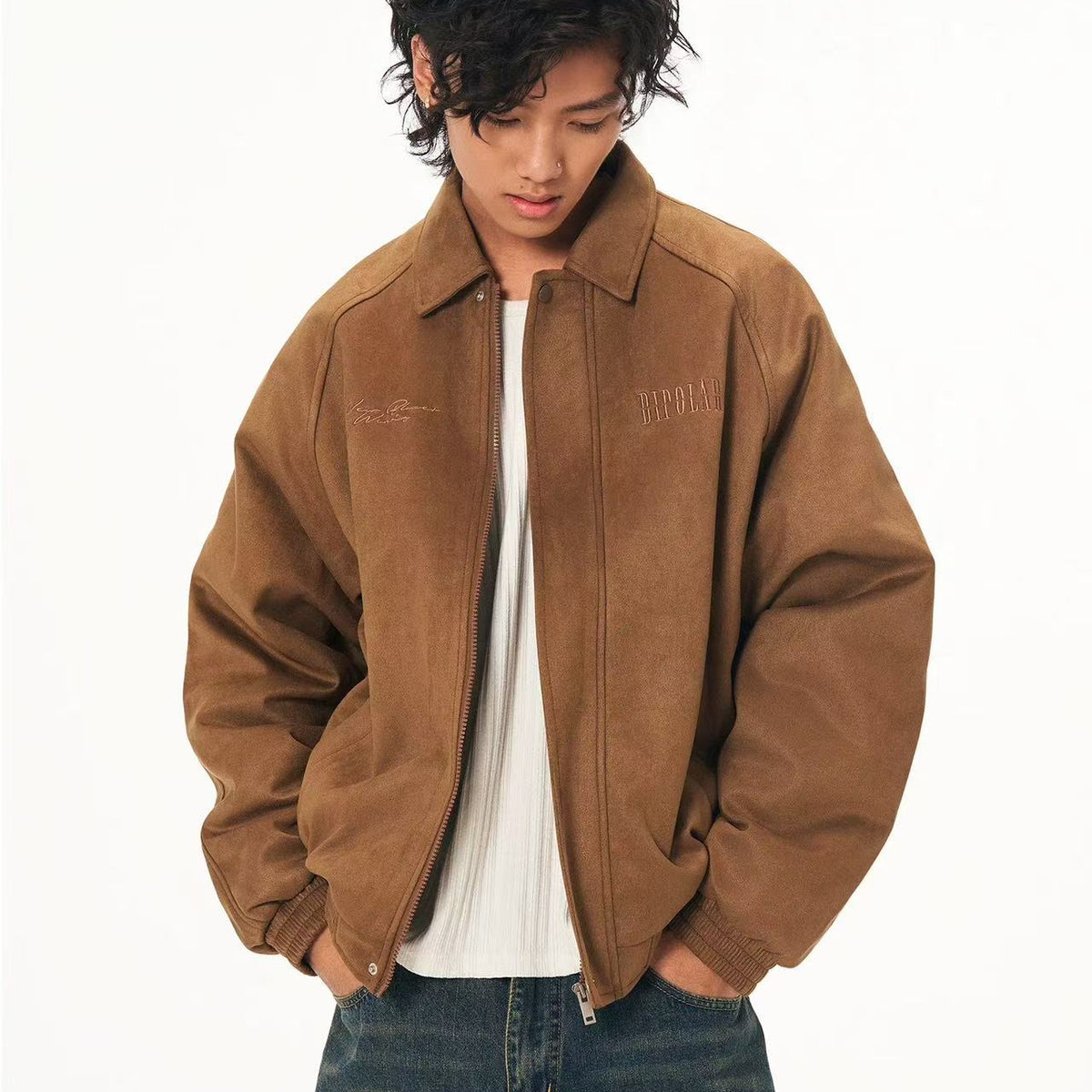 BIPOLAR Embroidered Suede Down Jacket