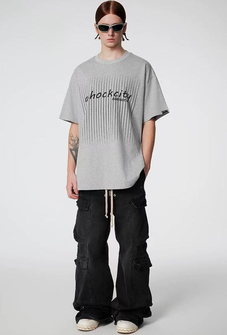 ACHOCK Screen Stripe Print Design Round Neck T-shirt