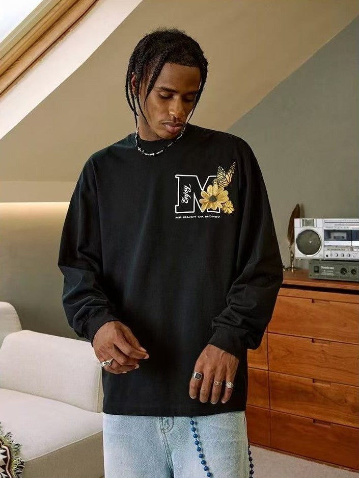 MEDM Butterfly Garden Embroidered Long-sleeve T-Shirt