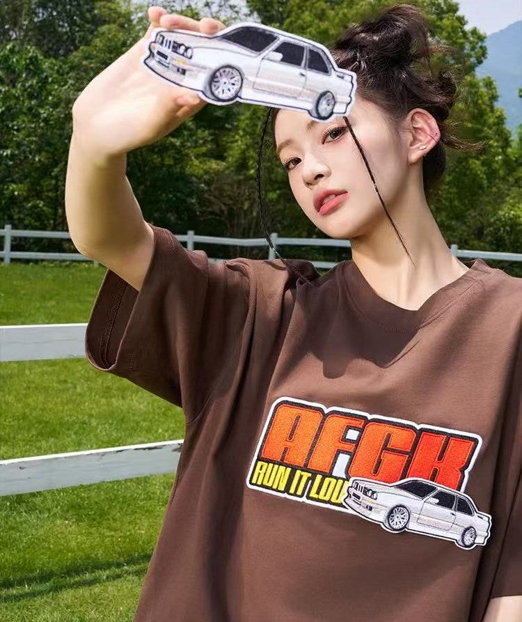 AFGK "JDM" Motorcycle Velcro Embroidered Short-sleeved T-shirt