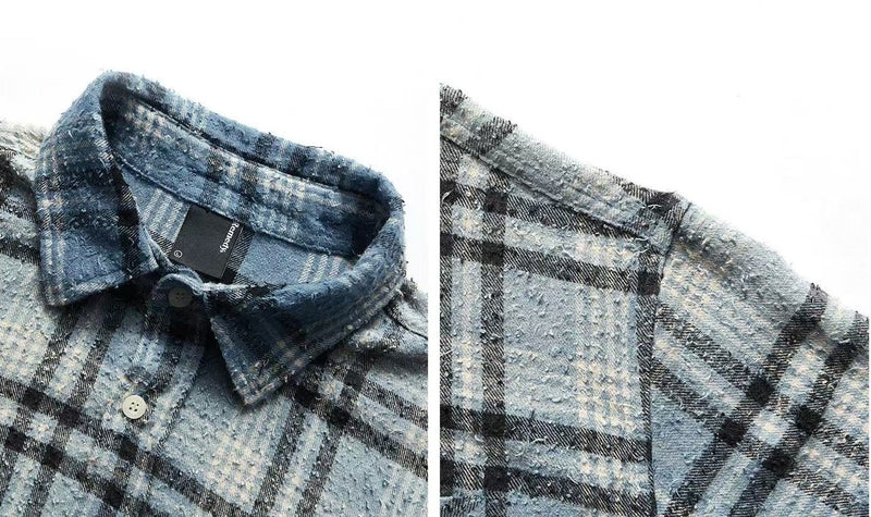 REMEDY Washed Gradient Long-sleeved Plaid Shirt