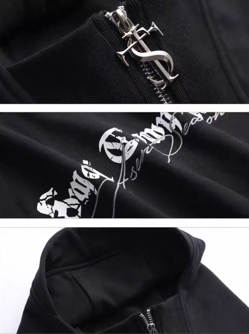 STK Hip-Hop Street Style Zipper Embroidered Hoodie