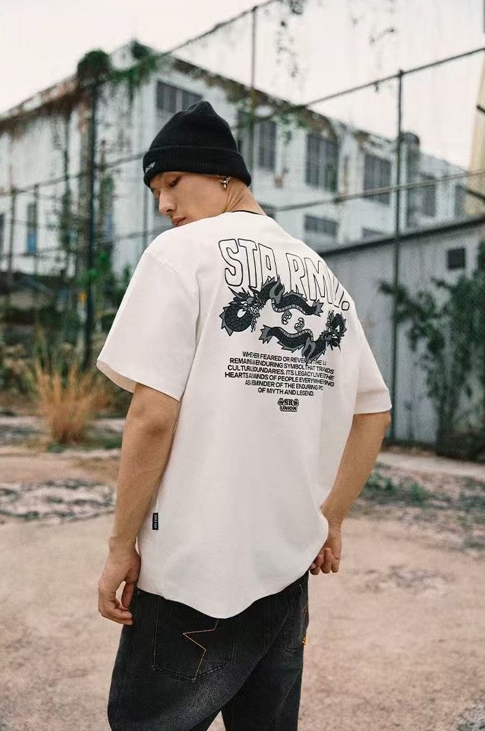 REMEDYxSTA Cartoon Dragon Print Short-sleeve T-shirt