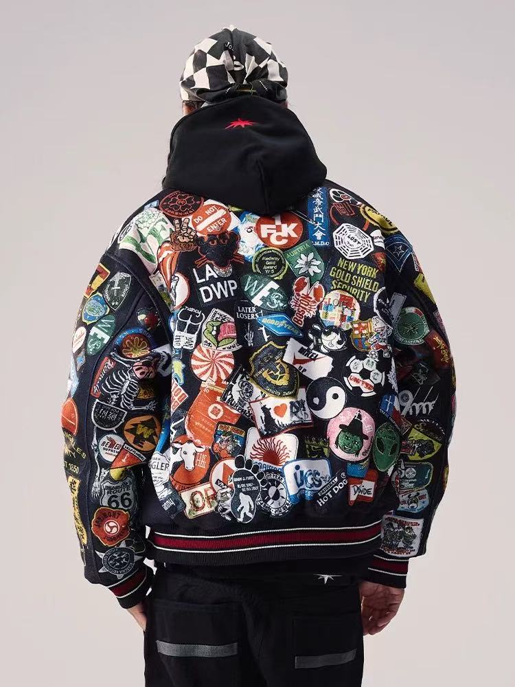 REMEDY Over Printed Badge Varsity Jacket