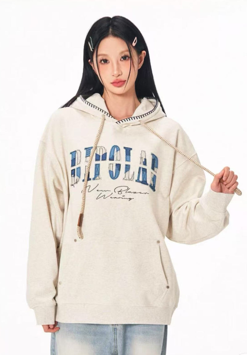 BIPOLAR Denim Striped Patch hoodie