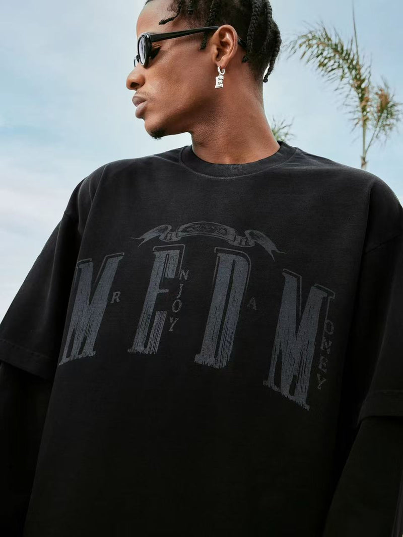 MEDM Washed Distressed Two-piece Long-sleeved T-shirt