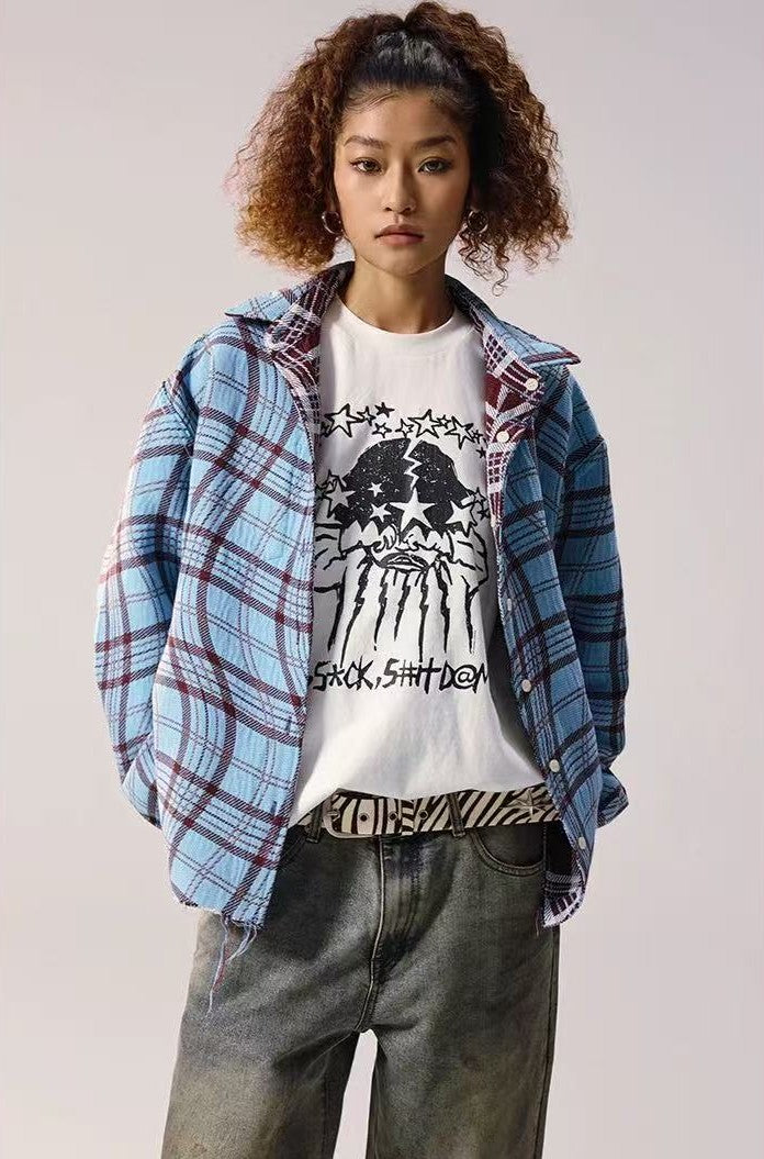 REMEDY Double-sided Plaid Pattern Long-sleeve Shirt