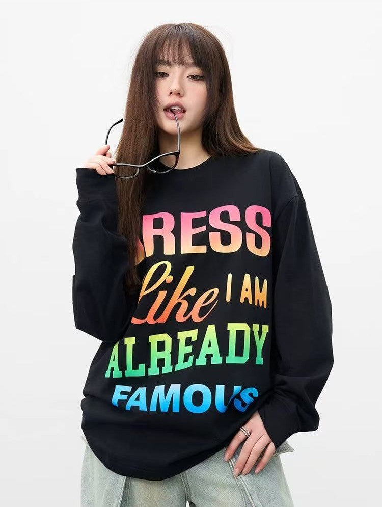 AFGK Color Gradient Slogan Long-sleeve T-Shirt