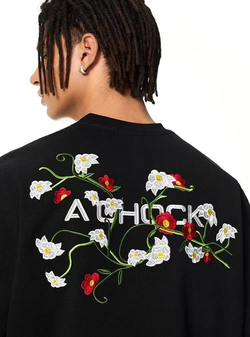 ACHOCK Floral Embroidered short-sleeve T-shirt