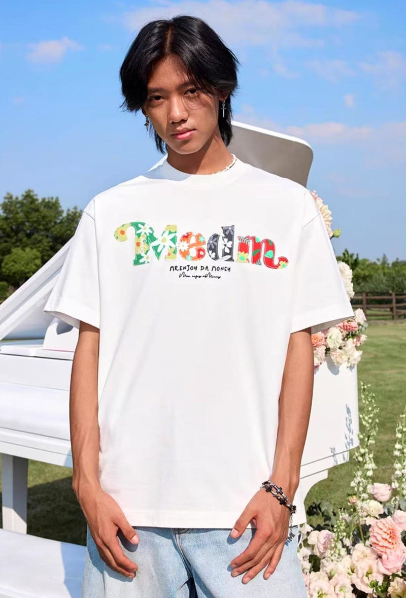 MEDM Floral Fruit Branch Padded Patch Embroidered Short-sleeved T-shirt