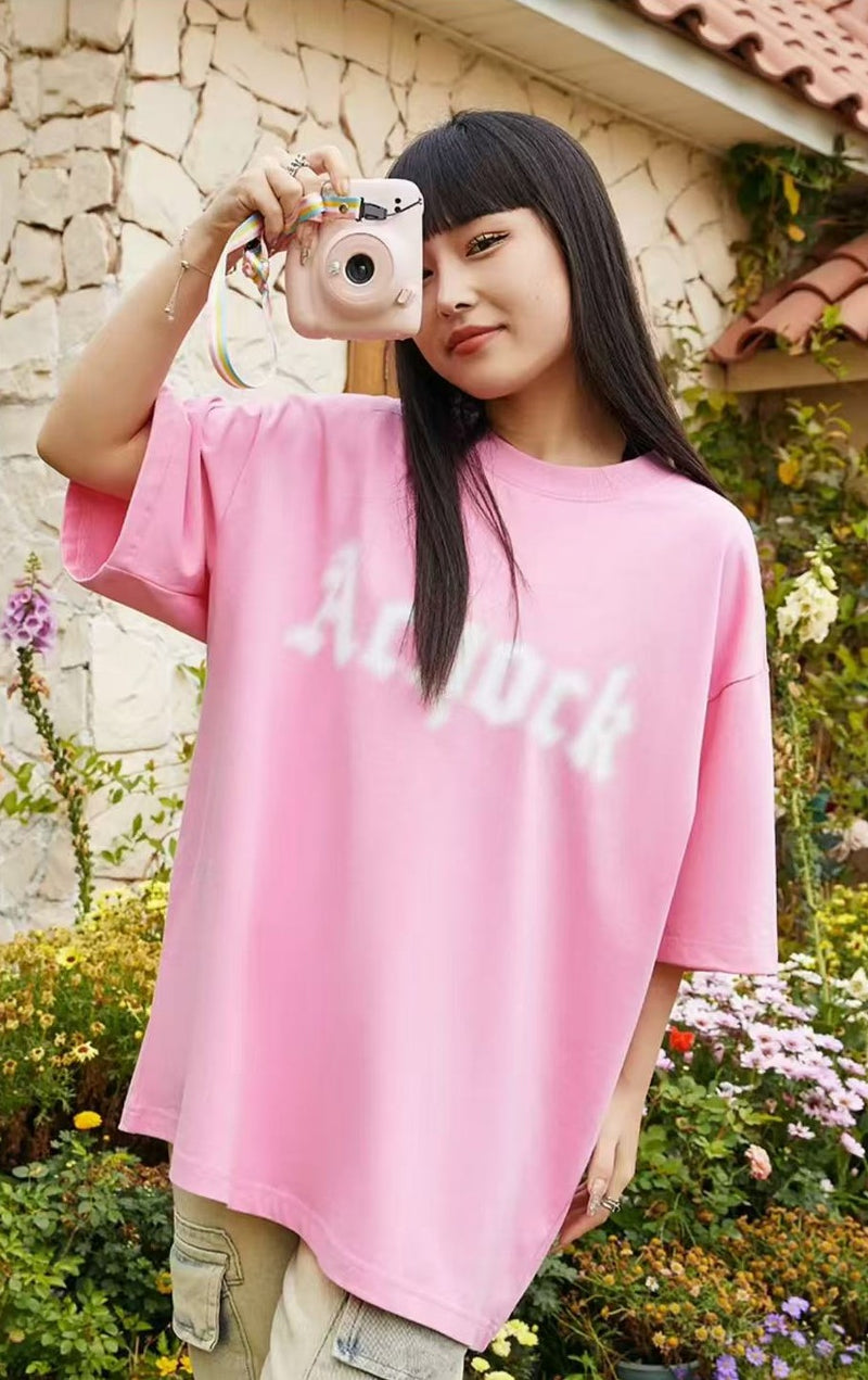 ACHOCK Simple Dot Logo Blur Printed T-shirt