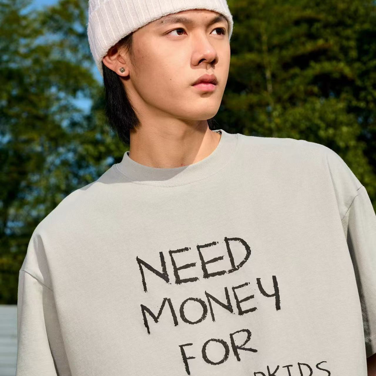 AFGK NEED MONEY Handwritten Slogan Short-sleeved T-shirt