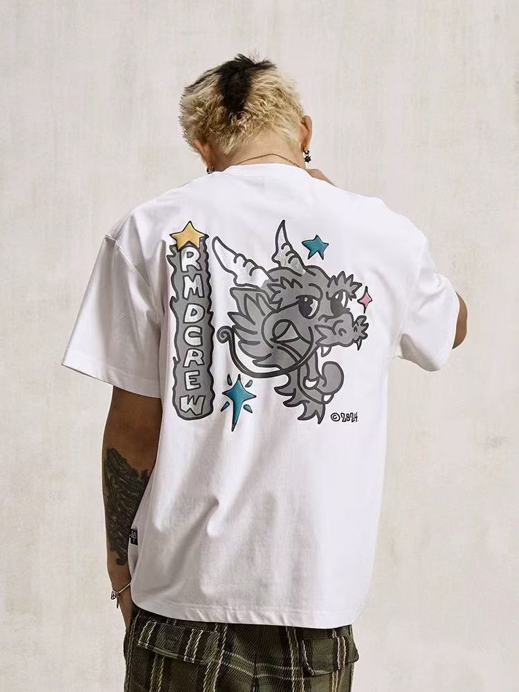 REMEDY 3M Reflective Cartoon Draagon Short-sleeve T-shirt