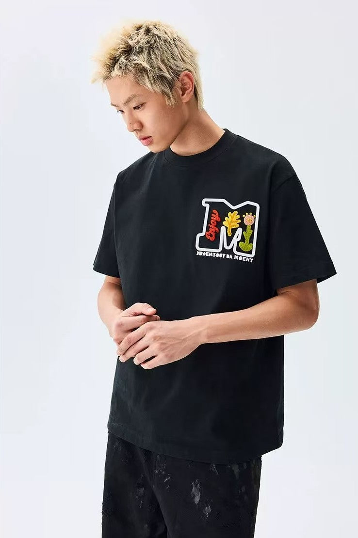 MEDM Toothbrush Embroidered Floral Short-sleeved T-shirt