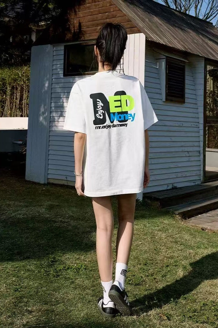 MEDM Retro Graffiti Letters Print Logo Short-sleeve T-Shirt