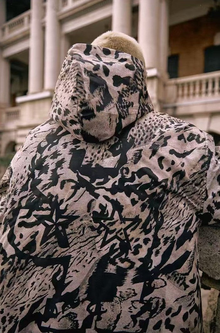 REMEDYxSTA Leopard Print Hooded Cotton Coat