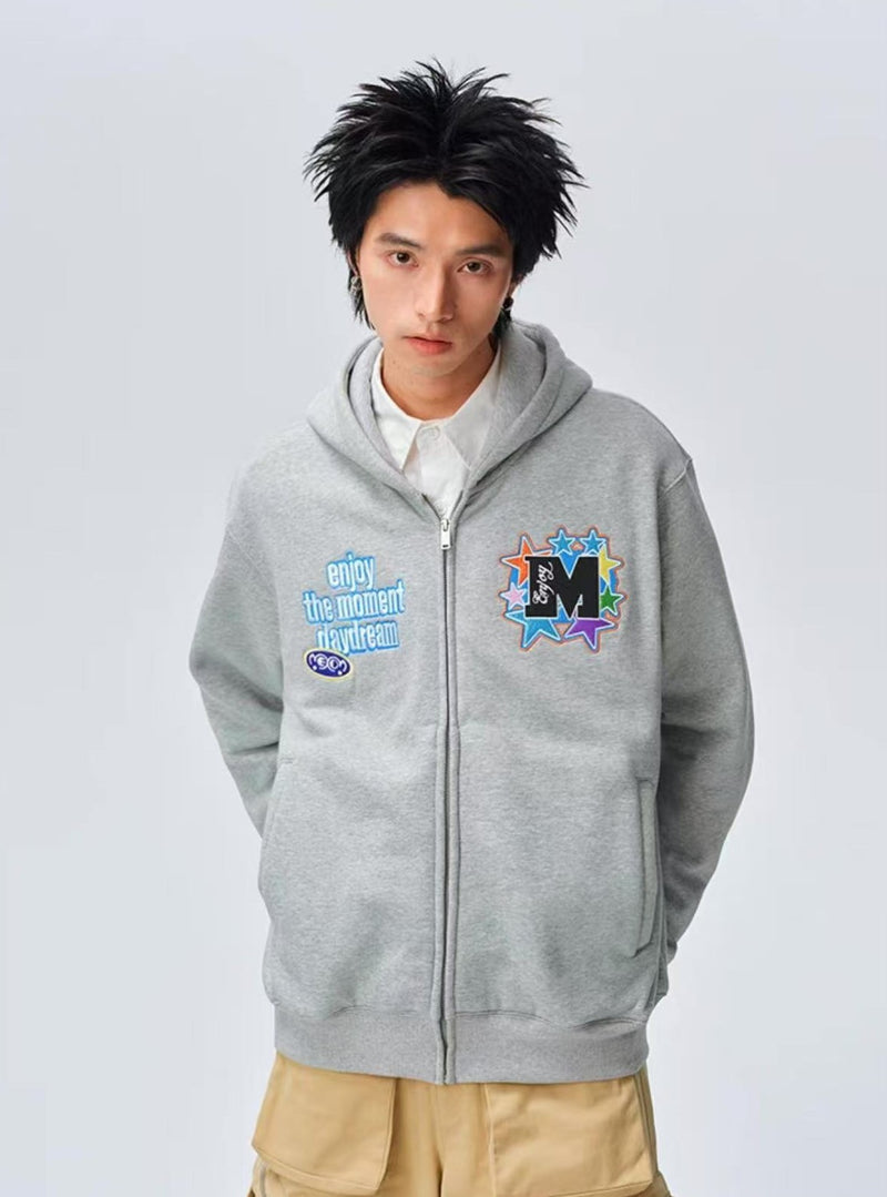 MEDM Blooming Star Embroidered Zipper Hoodie