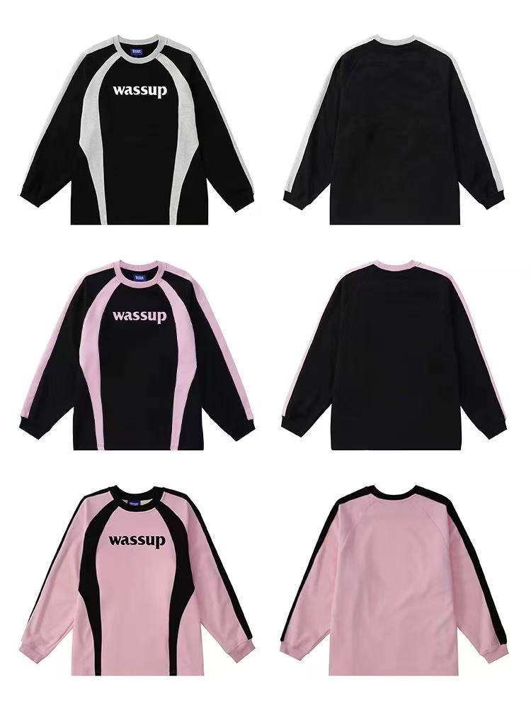WASSUP Patchwork Contrast Color Long Sleeve Polo